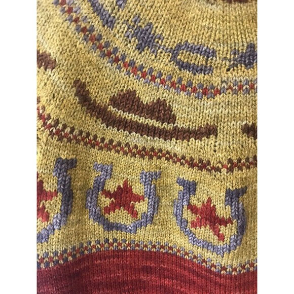 Cowboy Sweater Unisex Sx M Red/Tan Yarn Western Style Theme - Picture 3 of 5